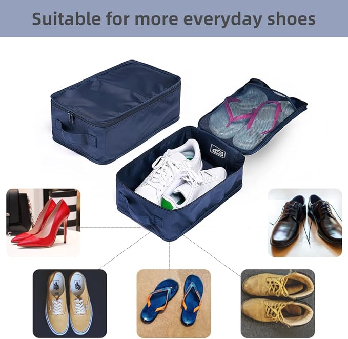 Travel Shoe Bags, Foldable Waterproof Shoe Pouches Organizer-Double Layer (8 Navy Shoe Bags)