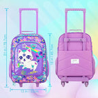 2Pcs Kids Suitcase for Girls, 18" Cat Carry on Luggage Set with Wheels, Cute Travel Rolling with 12" Toddler Backpack(Purple)