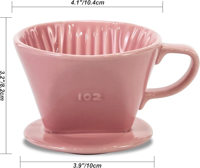 Pour Over Ceramic - Coffee Dripper Ceramic Coffee Maker with 3 Holes Flat Bottom, Porcelain Slow Filter Cone for Travel, Camping, Office, Home, Coffee Maker Brew, Pink