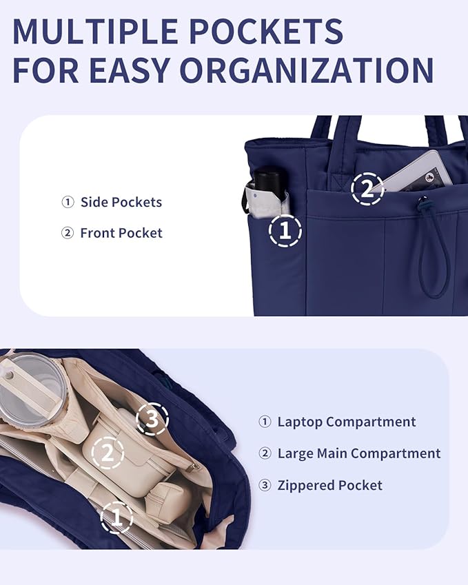 Wandering Nature Puffer Tote Bag with Cup Holder & Laptop Compartment & Trolley Sleeve for Travel, Work, Nurse, Women