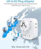 LENCENT Germany France Travel Power Adapter, PD 45W USB C Fast Charger, Schuko Type E F Plug Adaptor with 4 Outlets, Travel Essentials for US to Europe EU Spain Greece Russia Germany South Korea