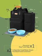 Dog Travel Bag All-in-One Set: DELOMO 25L Airline Approved Dog Travel Backpack with 2 Food Containers + 2 Collapsible Bowls + 1 Waterproof Mat for Weekend to Week-Long Pet Travel, Camping, Road Trips