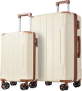 2 Piece Luggage Set, Hardside Suitcase with Spinner Wheels, TSA Lock & Expandable Hard Shell, Carry on and Checked Luggage for Travel, Maletas de Viaje for Men & Women (White Brown, 20+28Inch)