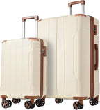 2 Piece Luggage Set, Hardside Suitcase with Spinner Wheels, TSA Lock & Expandable Hard Shell, Carry on and Checked Luggage for Travel, Maletas de Viaje for Men & Women (White Brown, 20+28Inch)