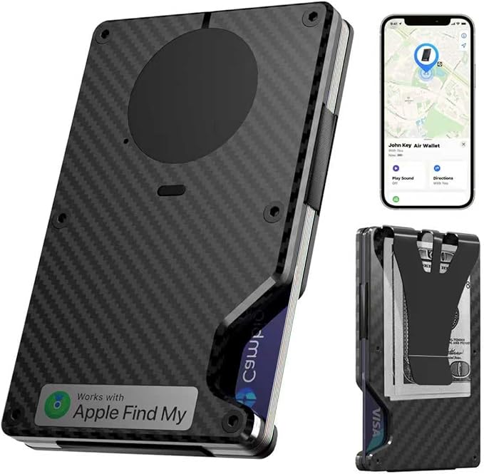 Air Wallet,Minimalist Wallet With Built In Airtag Chip, Rfid Blocking Credit Card Holder,Slim Wallet For Men,Compatible With Apple Find My Ios Only,Detachable Money Clip (Minimalist, Carbon Fiber)