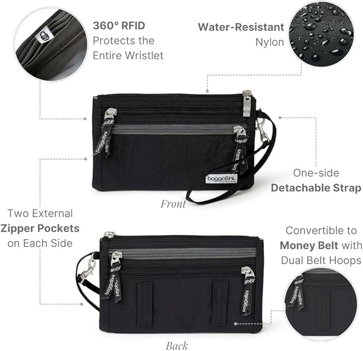 Baggallini Anti-theft RFID Currency Organizer 8"x4.25" Travel Accessory Passport Holder Money Belt Wallet w/Card Slots