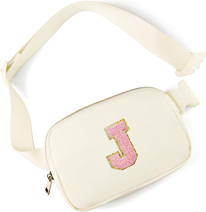 Gitus Personalized Gifts Birthday Gifts for Girls Fanny Pack Cross Body Bags with Initial Letter Preppy Stuff Gifts for Her Girlfriend Wife Sister Friends Mom (Ivory-J)