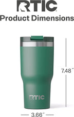 RTIC 20oz Essential Tumbler with Lid, Ceramic Lined, Insulated, Stainless Steel, Metal, Double Wall Vacuum-Insulation, Travel Cup for Iced Coffee, Tea, Hot and Cold Drink, Pine Tree