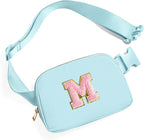 Gitus Gifts for 7 8 9 10 11 Year Old Girls Belt Bag Fanny Pack Crossbody Bags with Initial Letter Patch Birthday Gifts for Daughter Sister Friends Teen girls (Icing Blue-M)