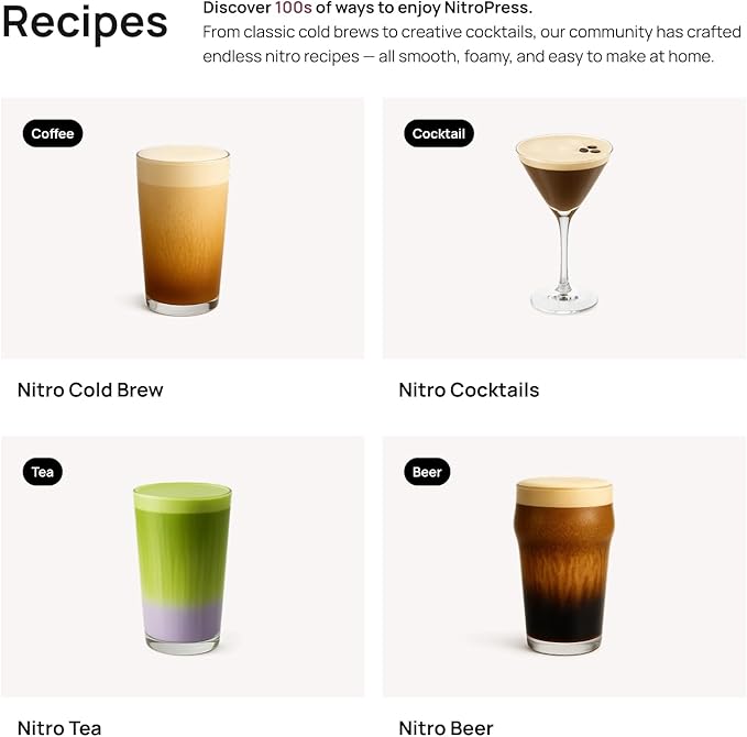 NitroPress DS Electric Nitro Cold Brew Coffee & Cocktail Maker Machine, Air-Powered Nitro Coffee Maker & Nitrogen Infuser for Coffee Matcha Cocktails & Drinks Stainless Steel Home Bar Beverage System