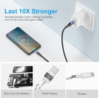 USB Type C Cable Fast Charging,3pack 10ft Premium Nylon Braided 3A Rapid Charger Quick Cord,Type C to A Cable Compatible for Samsung Galaxy S21 S20 S10 S9 S8 Plus,Note 20 10 9 8, LG V50 V40 G8（Blue）