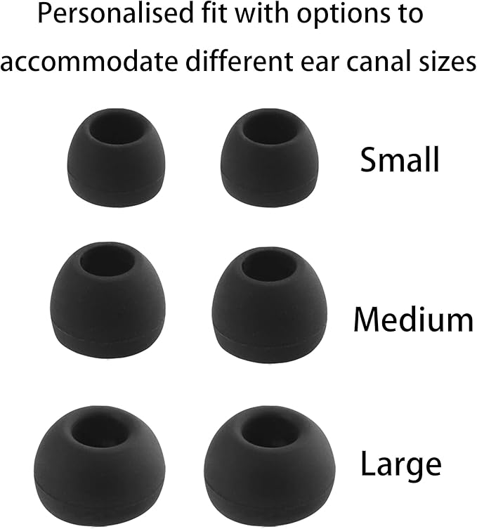 Replacement Silicone Ear Tips for JBL Vibe Beam 2 / JBL Vibe Beam/JBL Vibe 200TWS / JBL Wave Beam Wireless Earbuds, 3 Pairs (S/M/L, Black)