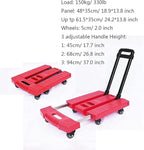 Heavy Duty Folding Hand Truck - 330 Lbs Capacity 6-Wheel Flatbed Trolley with Extendable, Portable Utility Cart for Home, Office, Travel & Shopping Red 2inch