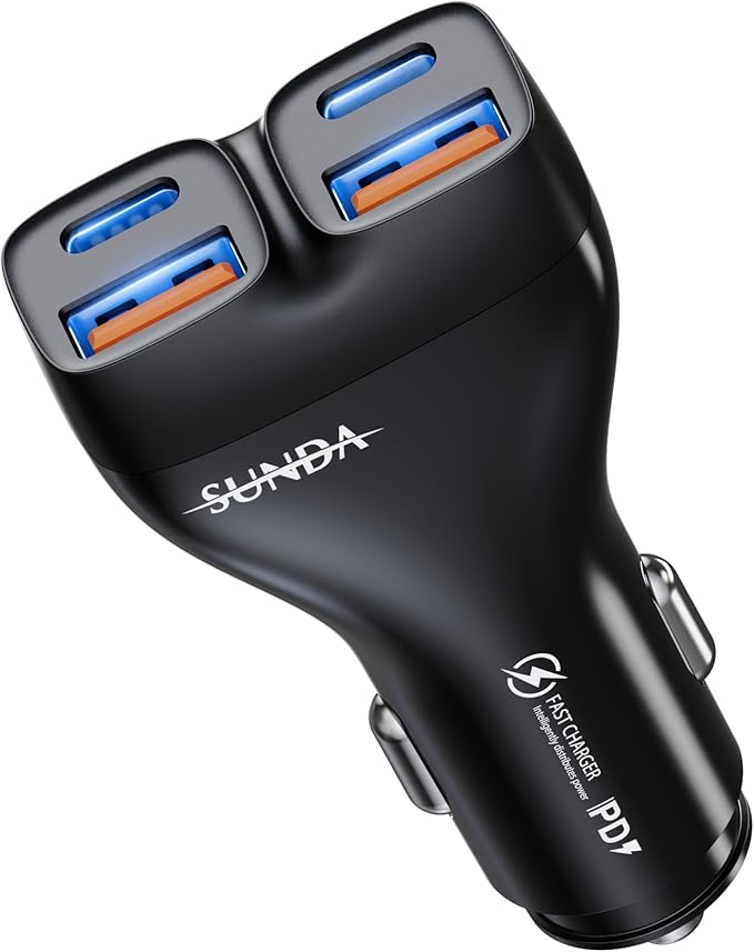 USB C Car Charger, 111W 4 Ports Super Fast Car Charger Adapter, Dual USB-C & USB-A PD30W/QC22.5W Fast Charging Cigarette Lighter for iPhone 17/16/15/14/13, Samsung Galaxy S25 Ultra/S24, Pixel, Android