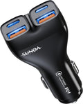 USB C Car Charger, 111W 4 Ports Super Fast Car Charger Adapter, Dual USB-C & USB-A PD30W/QC22.5W Fast Charging Cigarette Lighter for iPhone 17/16/15/14/13, Samsung Galaxy S25 Ultra/S24, Pixel, Android