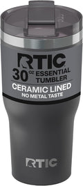 RTIC 30oz Essential Tumbler with Lid, Ceramic Lined, Insulated, Stainless Steel, Metal, Double Wall Vacuum-Insulation, Travel Cup for Iced Coffee, Tea, Hot and Cold Drink, Graphite