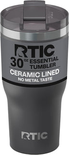 RTIC 30oz Essential Tumbler with Lid, Ceramic Lined, Insulated, Stainless Steel, Metal, Double Wall Vacuum-Insulation, Travel Cup for Iced Coffee, Tea, Hot and Cold Drink, Graphite