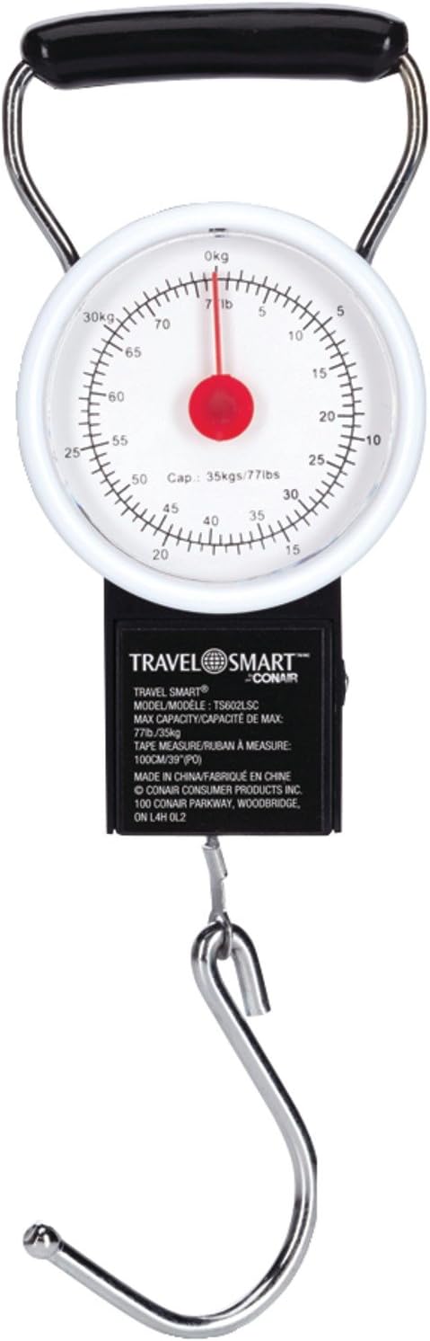 Conair 77 lbs Luggage Scale with Tape Measure for Travel, Baggage Scale by Travel Smart