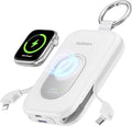 RORRY CharmGo Portable Charger, 20000mAh PD 30W Portable Charger Power Bank with 2 Built-in Cables, Fast Charging Battery Pack with Keychain, Travel Essentials for iPhone, Apple Watch, iPad, White
