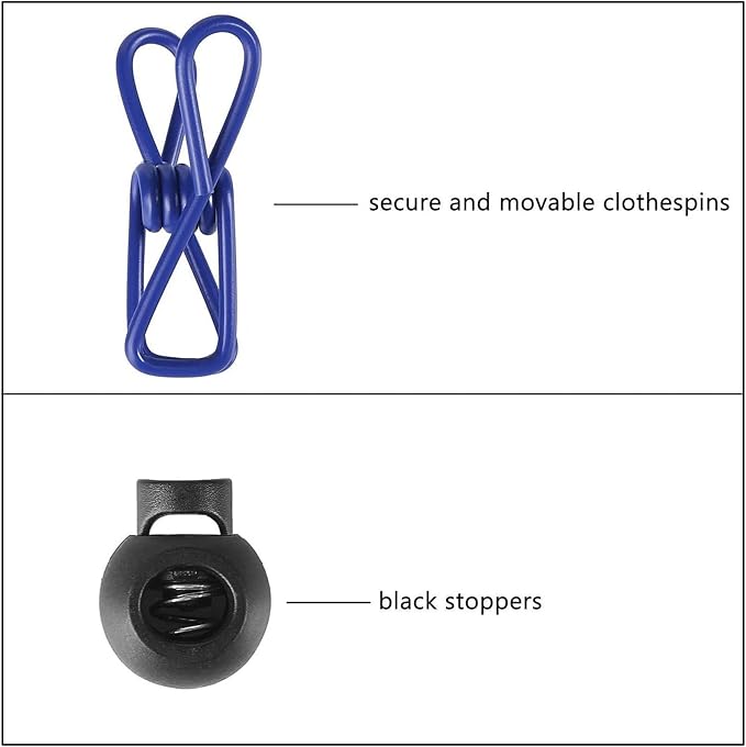 11ft Blue Windproof Clothesline with 12 Clips, Adjustable for Home, Travel & Outdoor Use
