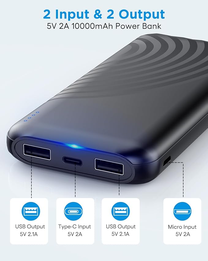 Heated Vest Battery Pack,10000mAh 5V 2A Power Bank Specially Designed for Heated Jacket, Heated Clothes,Heated Coat,Heated Pants.