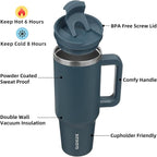 BJPKPK 40oz Stainless Steel Insulated Tumbler With Handle And Lid Straw Travel Coffee Mug Thermal Cup,Navy Blue