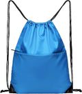 Drawstring Backpack Sports Water Resistant String Bag Sport Gym Sackpack for Women Men Large with Zipper, Neon Blue