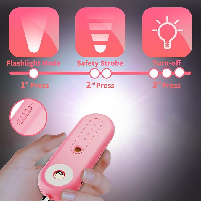 Rechargeable Personal Safety Alarm for Women - 130dB Self Defense Keychain Siren Whistle with SOS Strobe Light, Low Battery Notice - Emergency Security Safe Protection Devices, College Essentials