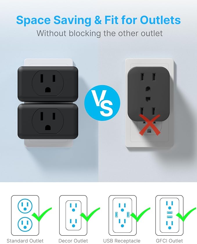 Multi Plug Wall Outlet Extender 2 Pack, VINTAR Electrical Multiple Outlet Splitter, 3 Way Plug Adapter, Small Wall Expander for Home Office Dorm Room Cruise Ship Travel Essentials, Black