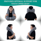 FHSGGP Travel Pillow Upgraded Version of Aircraft Travel Neck Pillow with Storage Bag, Sleep Pillows for Travel by Train, Car, or Plane, Supporting the Head and Body, Travel Pillow for Kids Grey