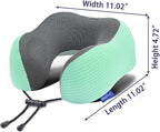 napfun Neck Pillow for Travel with Travel Pouch, Sleep Mask & Earplugs, Memory Foam Airplane Pillow for Headrest Sleep with Eyeshades, Plane Essentials with Eye Blindfold, Turquoise Striped Kit