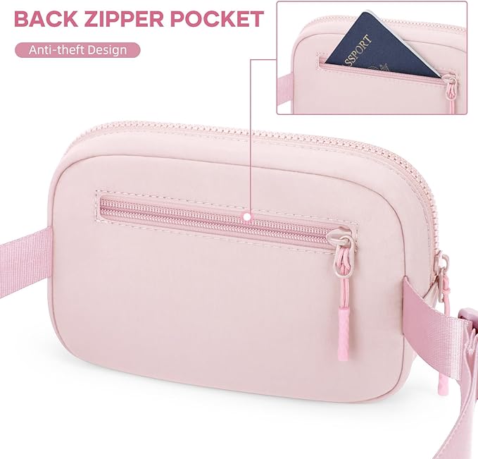 Fanny Pack for Women Men, Waterproof Belt Bag with Adjustable Strap & Back Anti-Theft Zipper Pocket, Lightweight Crossbody Bag for Travel, Workout, Running (6.Pink upgrade)
