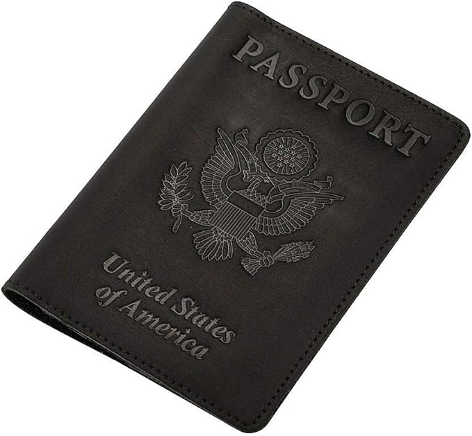 Genuine Leather Passport Holder Travel Wallet RFID Passport Cover Case for Women Men (Black)