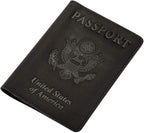 Genuine Leather Passport Holder Travel Wallet RFID Passport Cover Case for Women Men (Black)