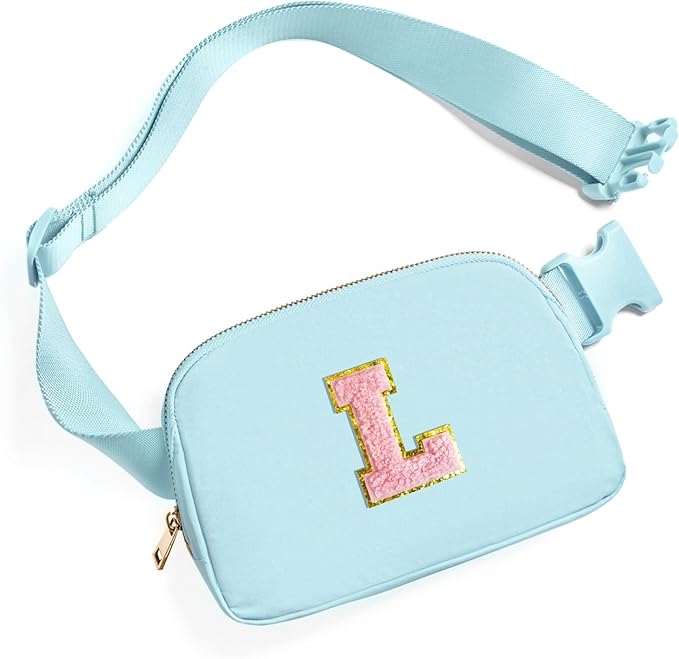 Gitus Gifts for 7 8 9 10 11 Year Old Girls Belt Bag Fanny Pack Crossbody Bags with Initial Letter Patch Birthday Gifts for Daughter Sister Friends Teen girls (Icing Blue-L)