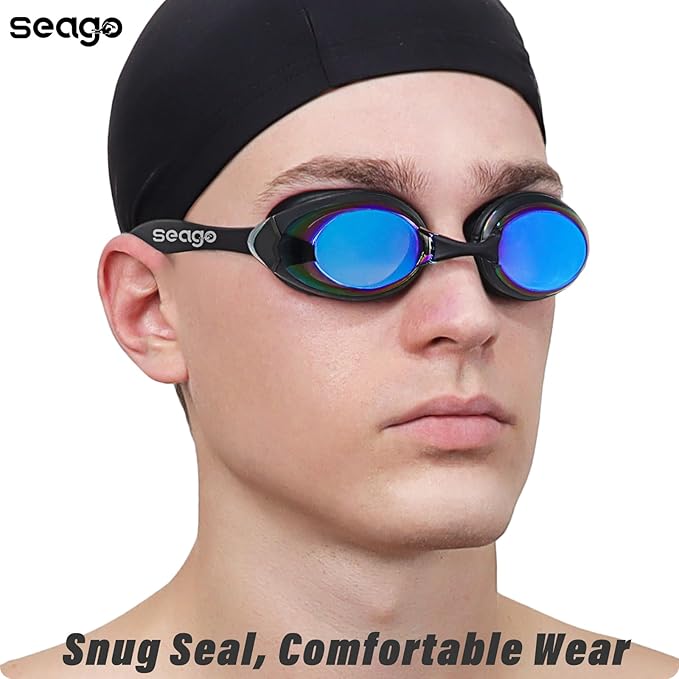 Seago 2 Pack Swimming Goggles Anti-fog Anti-UV Silicone Swim Goggles Adult Women Men