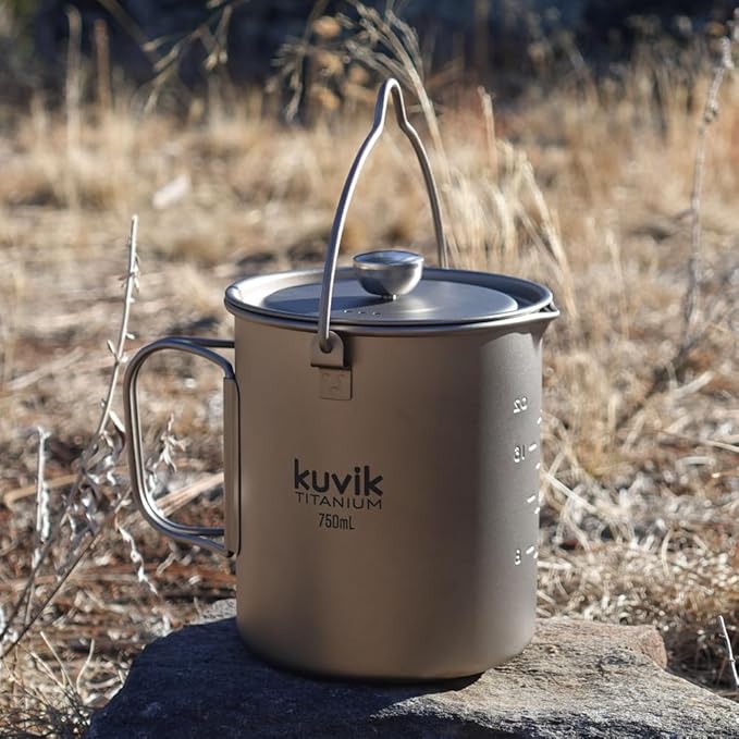 Kuvik Titanium French Press 750ml (25.4 oz) - Ultralight and Compact French Press for Backpacking and Camping
