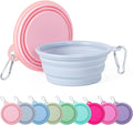 SLSON Collapsible Dog Bowl, 2Pack Macaron Color Pet Travel Bowls Silicone Foldable Water Feeder Dish for Small to Large Dogs Cat Walking Hiking Camping (Macaron Coral and Light Grey, Small)