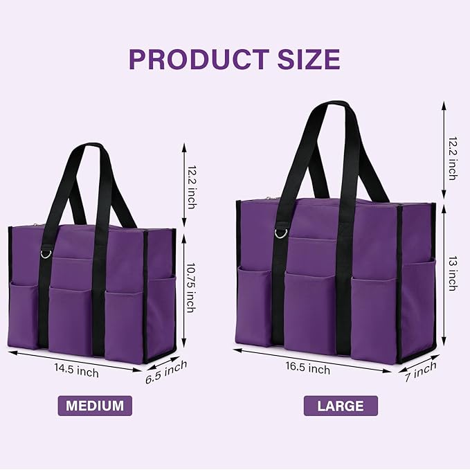 Becokan Large Tote Bag for Women Waterproof with 12 Pockets Top Zipper Closure Utility Teacher Nurse Bags for Work School