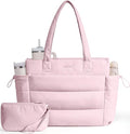 LOVEVOOK Tote Bag for Women with Giant Tumbler Holder Pocket, Puffer Work Travel Laptop Handbag with Zipper for Nurse Teacher