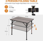 KingCamp Folding Glass Fiber Camping Table, Portable Camp Table with Adjustable Height Aluminum Legs & Carry Bag for Outdoor, Picnic, Beach, Party, Indoor, Use for 2-4 People