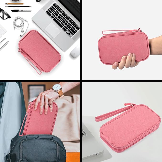 CAAORDKSO Electronic Organizer Travel Cable Accessories Bag, Electronic Organizer Case, Electronic Accessories Organizer Pouch Bag for Cable, Cord, Charger, Phone, Power Bank, Earphone (Pink)