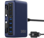 345W USB C Charger 10 in 1 Retractable Wall Charger with 2 Cables,GaN 6 USB C Charging Station Phone Charging PD Laptop Charger Adapter for MacBook Pro/Air,DELL,iPhone17/16/15,Galaxy S24,Android etc