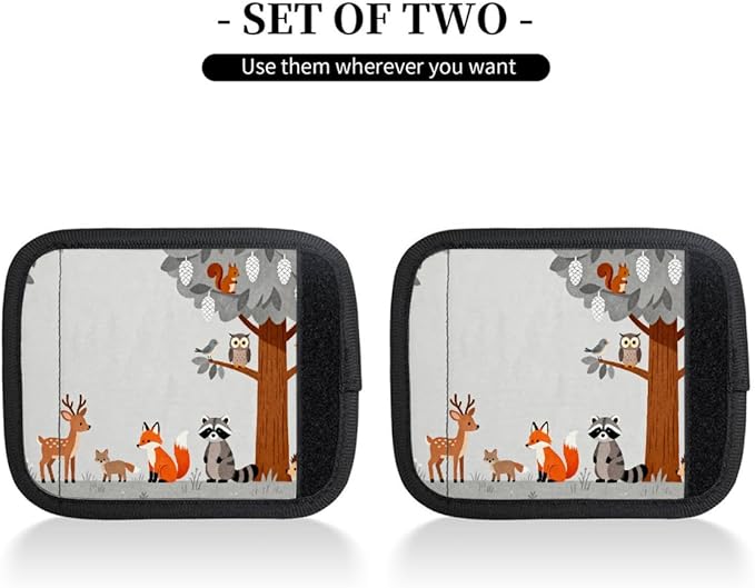 2 Pack Luggage Handle Wrap with Travel Tags - Non-Slip Protective Cover Soft Handle Grips Covers for Suitcase(Cute Forest Animals)