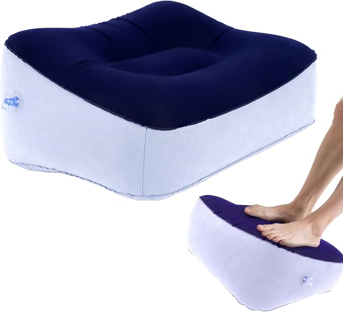 + Inflatable Foot Rest, Portable Foot Rest, Inflatable Airplane Foot Rest Pillow - Portable Travel Foot Elevator, Head Pad, Lightweight Foot Stool for Economy Class, Upgrade Version (Grey)