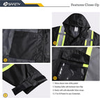 JKSafety Hi-Vis Reflective Safety Rain Jacket for Men Women Waterproof Rain Gears for Farming Fishing Work HV Rain Jacket with Inner Mesh Lining and Pockets (117A-Black M)