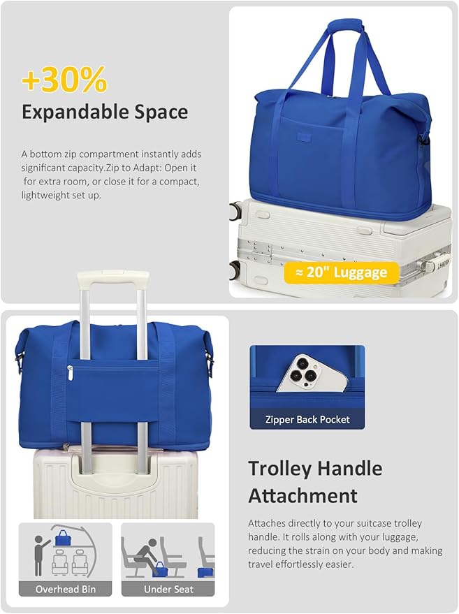 Expandable Travel Duffle Bags Weekender Overnight Bags for Women Men Hospital Bag for Women Labor Delivery with Toiletry Bag Waterproof