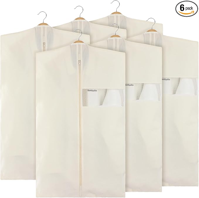 Aliceset 6 Pcs 24 x 40 Inches Cotton Garment Bags for Hanging Clothes, Canvas Suit Bags for Clothes Coats Jackets Shirts Closet Storage Travel Gusseted Hanging Garment Cover