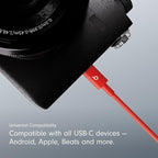 Beats USB-C to USB-C Woven Cable Fast Charging Durable/Tangle-Free Compatible Charger for Apple & Android Devices (1.5 m, 5 ft) - Rapid Red