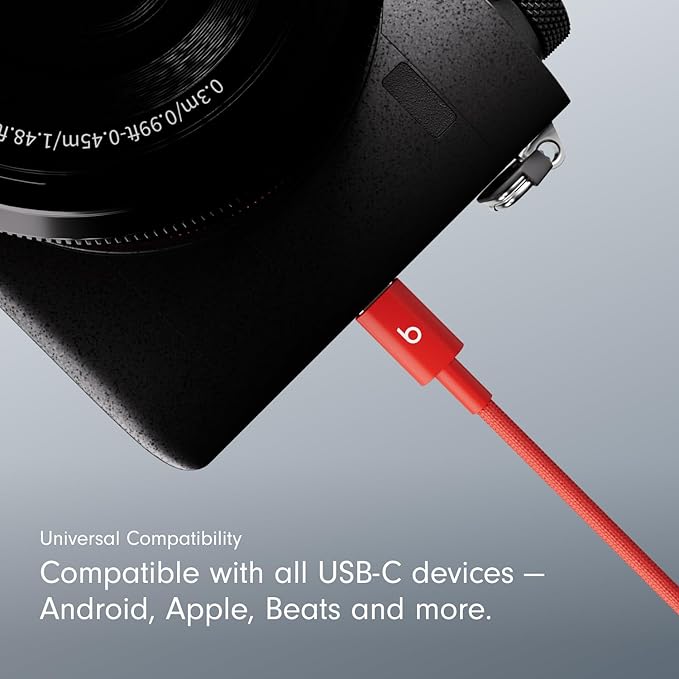 Beats USB-C to USB-C Woven Cable Fast Charging Durable/Tangle-Free Compatible Charger for Apple & Android Devices (1.5 m, 5 ft) - Rapid Red